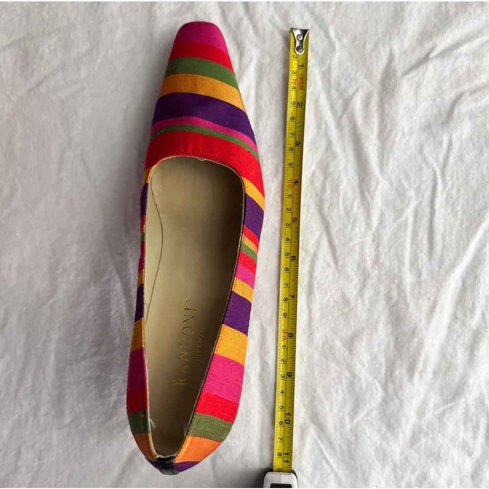VTG Rangoni Firenze Italian Leather Silk Pumps Rainbow Striped Sz 8 AAA